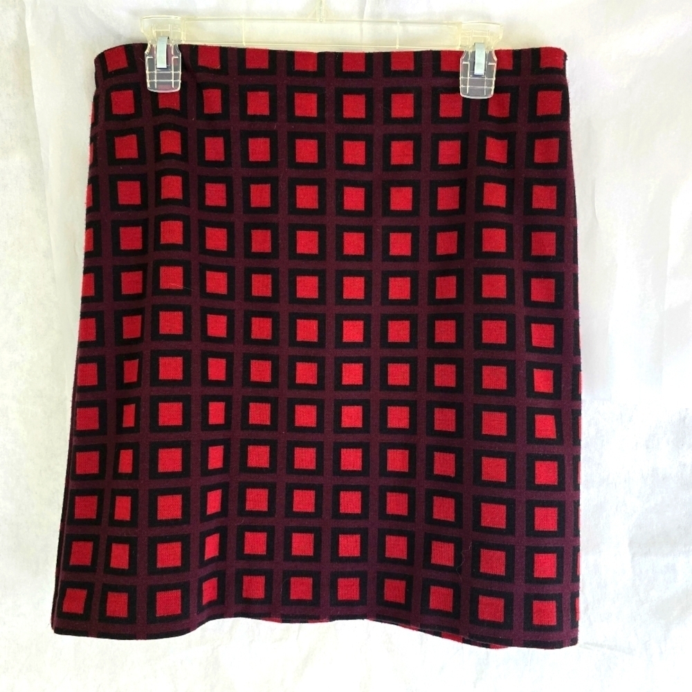 Worthington Classic Checker Geometric Stretch Elastic Pull On Knee Length Skirt